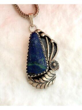 Lapis Lazuli Gemstone Mexico Sterling Silver 925 Vintage Pendant Necklace - 16"